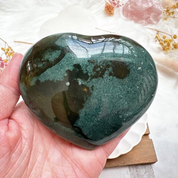 Beautiful Ocean Jasper Heart Carving - Picture 1 of 7